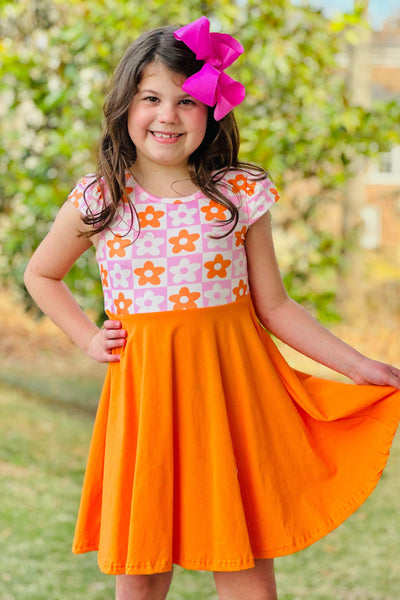 Sunny & Pink Daisy Colorblock Twirl Dress