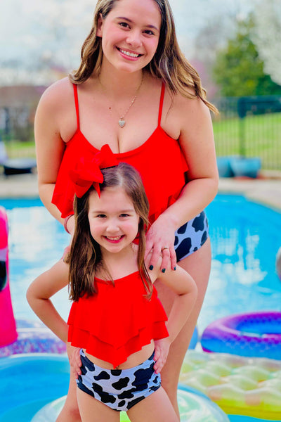 Mom & Me Red Western Flutter Top Bikini Swimsuit
