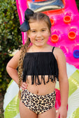 Leopard Fringe Top Bikini Swimsuit