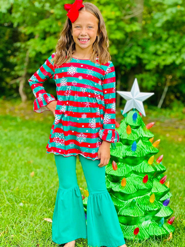 RG™ Red & Green Striped Snowflake Bell Pants Set