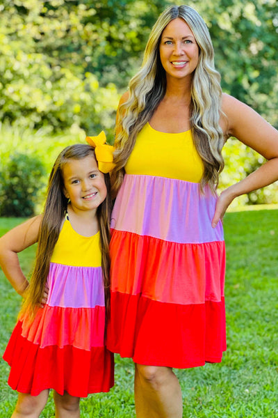 Mom & Me Vacation Color Block Tiered Tank Dress in