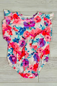 Red & Purple Blooms Ruffle Infant Romper