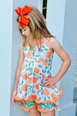 Orange Twirl Top with Floral Shorts Set