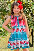 Red Gingham & Strawberry Mix Pattern Tiered Dress