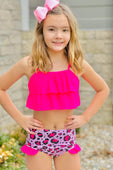 Hot Pink & Blush Pink Leopard Ruffle Bikini Swimsuit