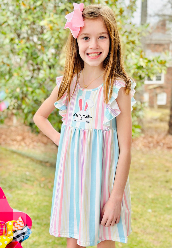 Pastel Striped Shy Easter Bunny Dress