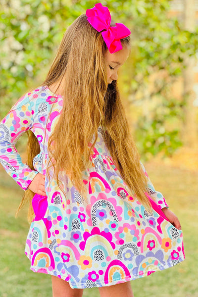 Pastel Rainbows & Daisies Pocket Dress