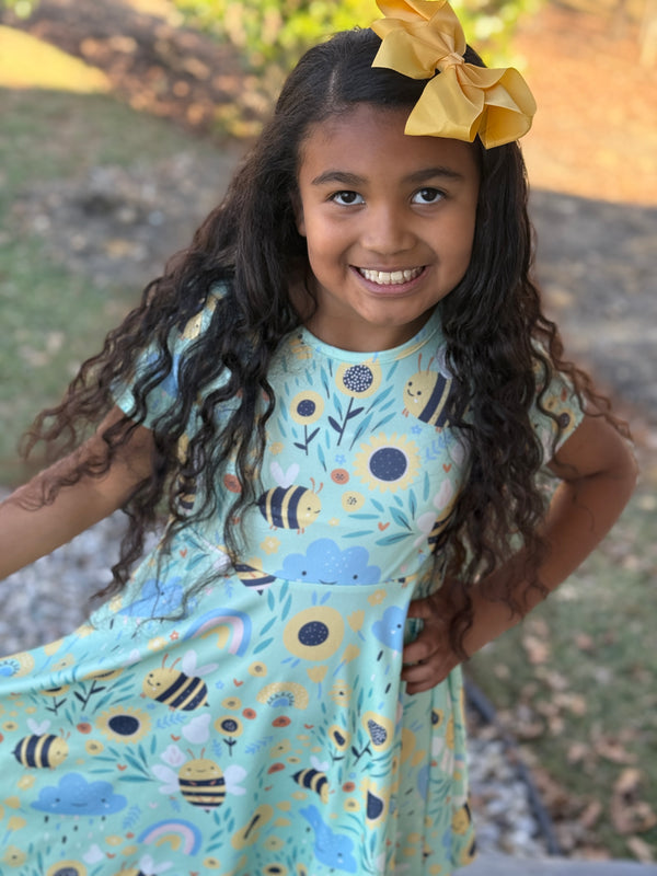 Honey Bees & Rainbows Twirl Dress Ruffle Girl Honey Bees & Rainbows Twirl Dress Ruffle Girl