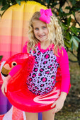 Hot Pink Leopard Rash Guard One Piece Swimsuit