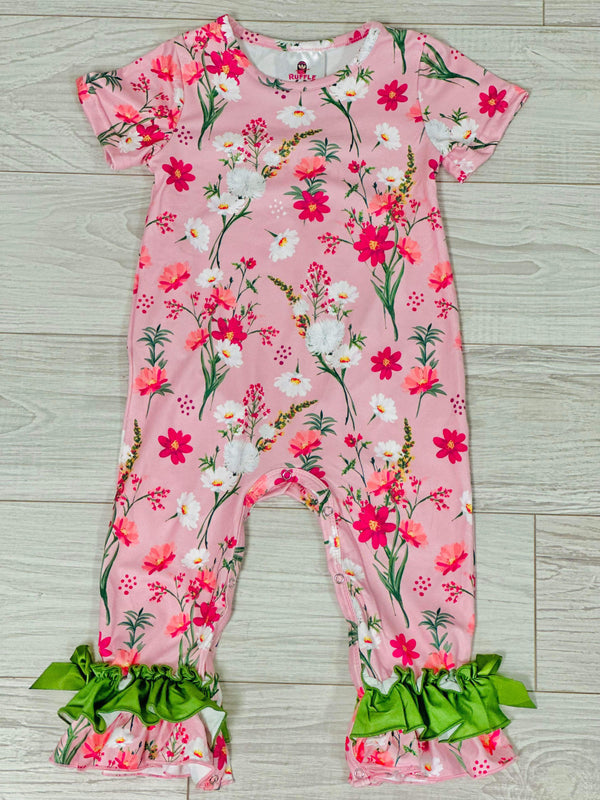 Pink Floral & Deep Green Infant Romper