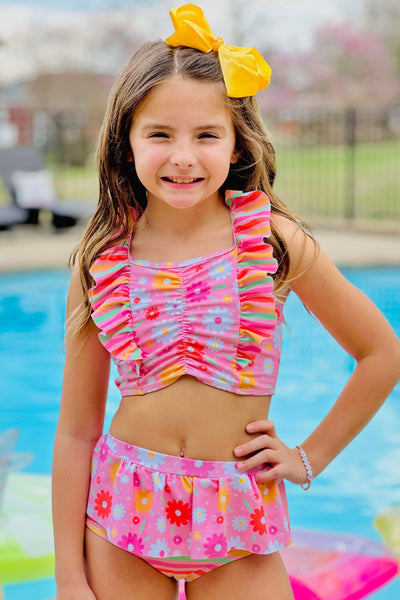 Daisy & Stripes Sherbet Ruffle Skirted Bikini Swimsuit