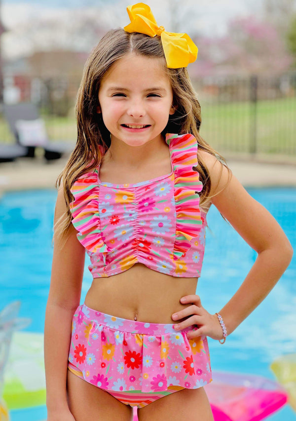 Daisy & Stripes Sherbet Ruffle Skirted Bikini Swimsuit