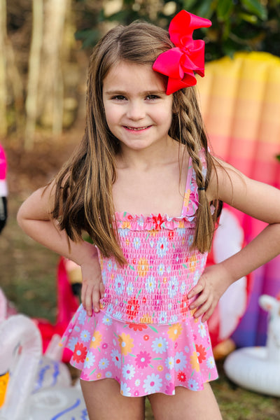 Pink Fields Of Daisy One Piece Skirted Swimsuit