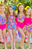 Hot Pink Rainbow Leopard Cut Out One Piece Swimsuit