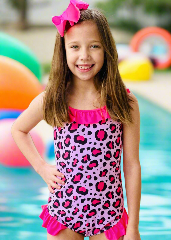 Hot Pink & Blush Pink Leopard Ruffle One Piece Swimsuit Hot Pink & Blush Pink Leopard Ruffle One Piece Swimsuit