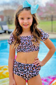 Cream Leopard Ruffled Two Piece Swimsuit