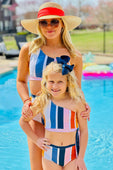 Mom & Me Muted Stripes One Shoulder Bikini Swimsuit