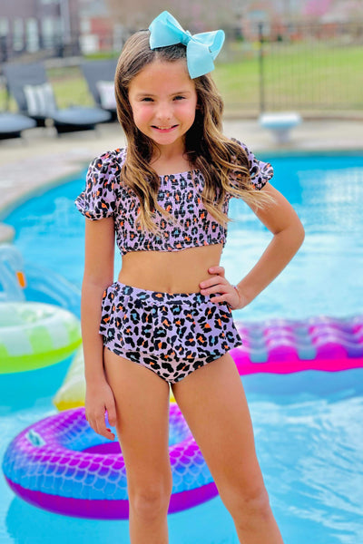 Cream Leopard Ruffled Two Piece Swimsuit