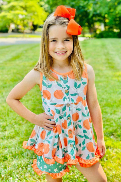 Orange Twirl Top with Floral Shorts Set