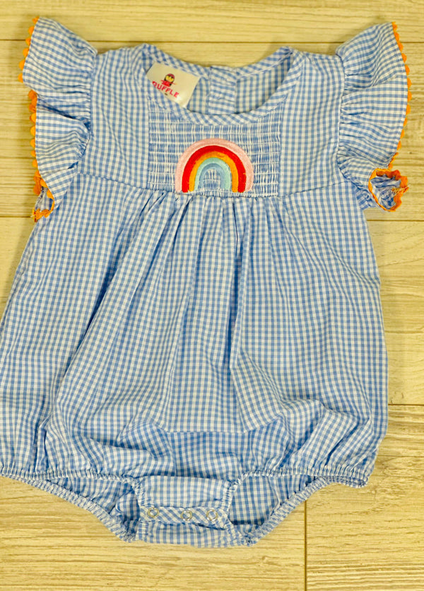 Blue Gingham Rainbow Infant Romper
