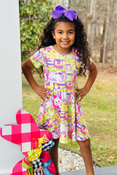 Bright Easter Party Mix Print Twirl Dress