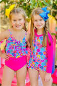 Hot Pink Rainbow Leopard Long Sleeve Rashguard Swimsuit