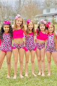 Hot Pink & Blush Pink Leopard Ruffle One Shoulder Bikini Swimsuit