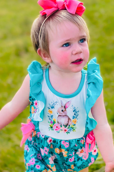 Classic Floral Easter Bunny Ruffled Infant Romper