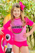 Hello Summer Melon Short Sleeve Rash Guard Two Piece Swimsuit