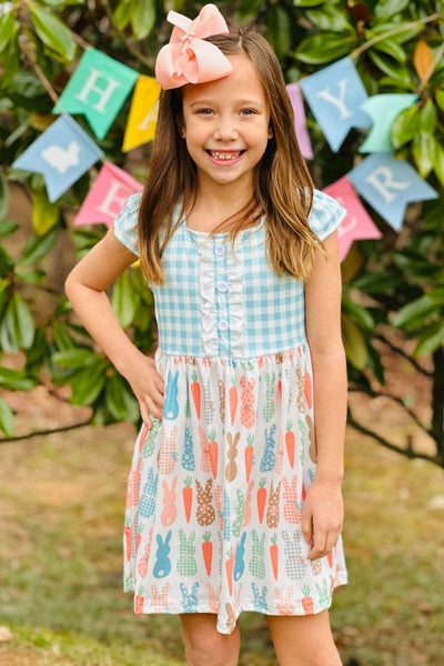 Blue Checkered Easter Bunny Dress