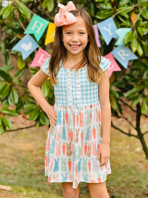 Blue Checkered Easter Bunny Dress