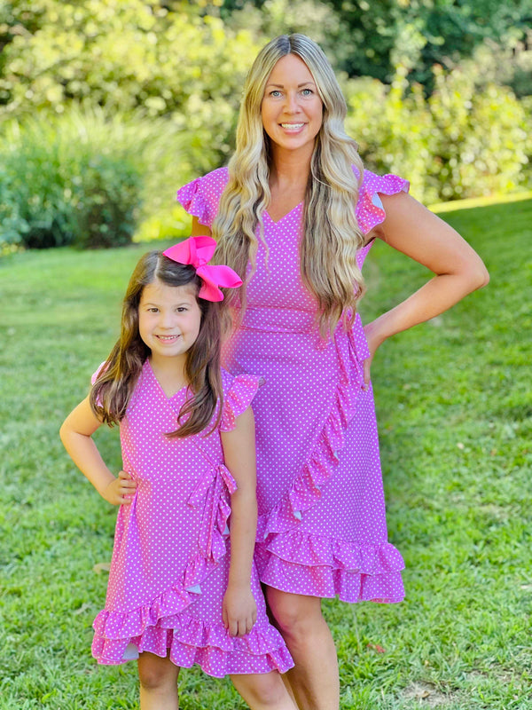 Mom & Me Pink Bubblegum Polka Dot Wrap Ruffle Dress