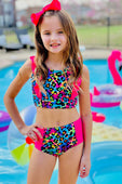 Rainbow Watercolor Leopard Bikini Swimsuit