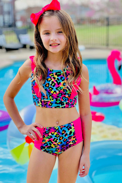 Rainbow Watercolor Leopard Bikini Swimsuit