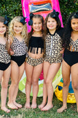 Mom & Me Leopard and Black Color Block One Piece Swimsuit
