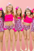 Hot Pink & Blush Pink Leopard Ruffle Bikini Swimsuit