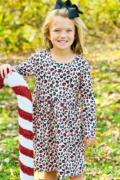 Christmas Leopard Ruffle Dress