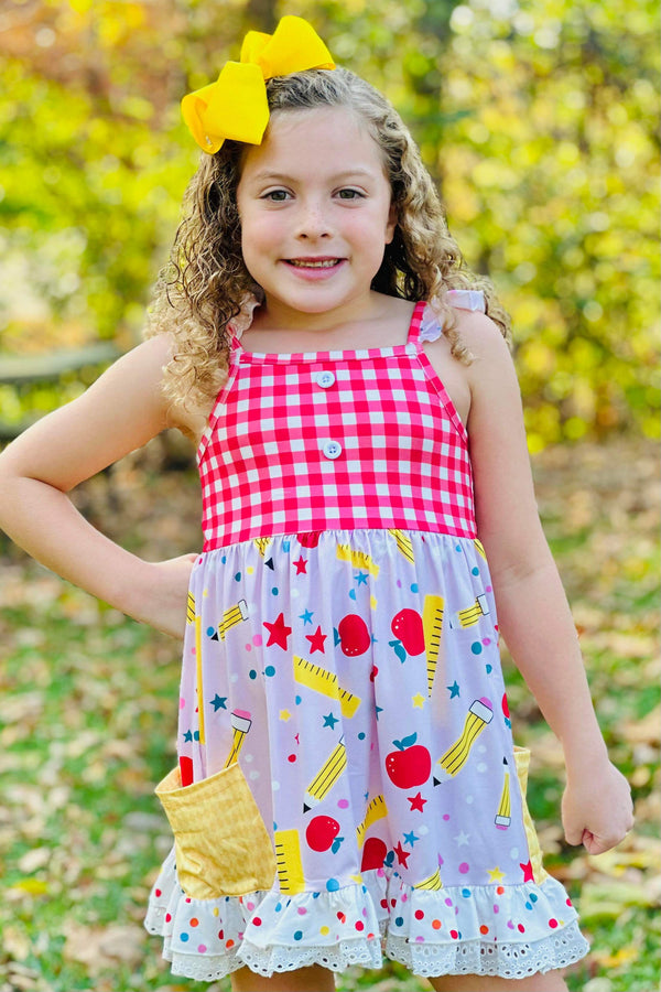 Pink & Red Gingham Back to School Tank Ruffle Dress